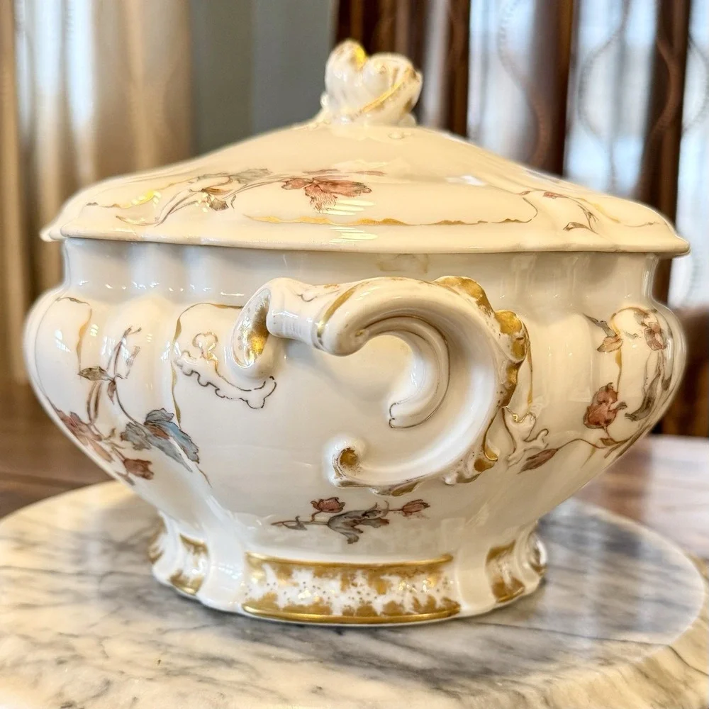 VTG Antique 1880s Haviland LIMOGES Oyster Shell Lid Soup Tureen‎ Hand Painted
